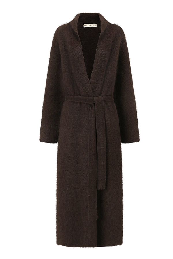 SWAYING 25 Fall/Winter Collection: Yak Wool Faux Fur Long Cardigan SW-SW25AW1T42C2S2-SZ, Dark Brown